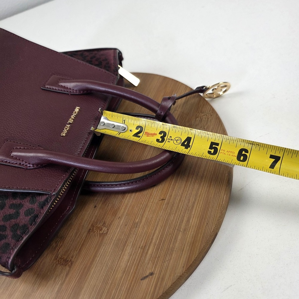 Michael Kors Satchel Bag Womens Small Burgundy Leopard Pony Hair Top Handle - Picture 10 of 15